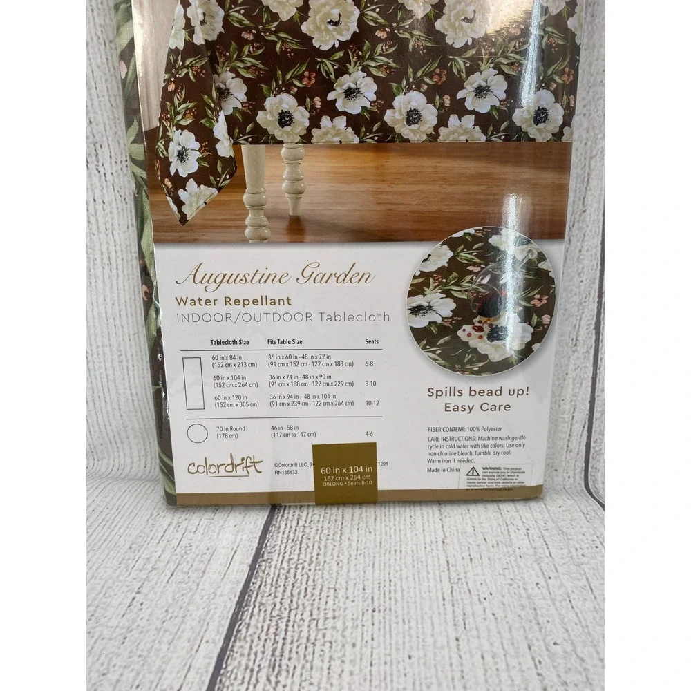 Colordrift Tablecloth Augustine Garden 60x104 Brown Floral Indoor Outdoor Oblong